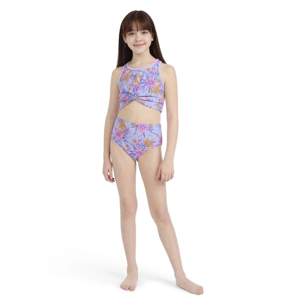 Hurley Girls Purple Floral Twist Front 2-Piece Tankini Swimsuit UPF 50+ L 10/12